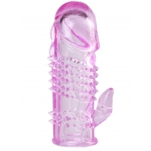 Розовая  гелевая насадка с клиторальным отростком - 13,5 см. - Toyfa Basic - в Сызрани купить с доставкой