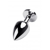 Серебристая коническая анальная пробка с красным кристаллом - 8 см. - ToyFa - купить с доставкой в Сызрани