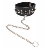 Черный ошейник с шипами и металлическим поводком-цепочкой - Notabu - купить с доставкой в Сызрани
