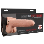 Телесный перезаряжаемый вибрострапон 7  Hollow Rechargeable Strap-on with Balls - 20,3 см. - Pipedream - купить с доставкой в Сызрани