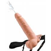 Телесный полый страпон с имитацией эякуляции 7.5  Hollow Squirting Strap-On with Balls Flesh - 21,6 см. - Pipedream - купить с доставкой в Сызрани