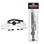 Черный кляп-шарик с зажимами на соски на металлической цепочке - Notabu - купить с доставкой в Сызрани