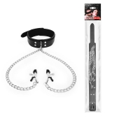 Черный ошейник с зажимами на соски на цепочке - Notabu - купить с доставкой в Сызрани