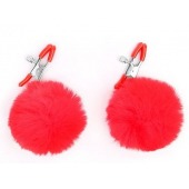 Зажимы для сосков с красным пушком - Notabu - купить с доставкой в Сызрани