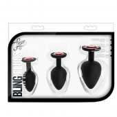 Набор черных анальных пробок с красным кристаллом-сердечком Bling Plugs Training Kit - Blush Novelties - купить с доставкой в Сызрани