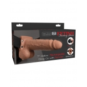 Кофейный перезаряжаемый вибрострапон 7  Hollow Rechargeable Strap-on with Balls - 20,3 см. - Pipedream - купить с доставкой в Сызрани
