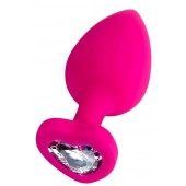 Розовая анальная втулка Diamond Heart с прозрачным кристаллом - 9,5 см. - ToyFa - купить с доставкой в Сызрани