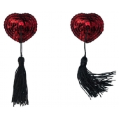 Красные пэстисы-сердечки Gipsy с черными кисточками - Lola Lingerie купить с доставкой