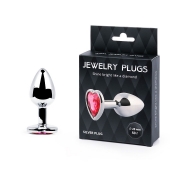Серебристая анальная пробка с малиновым кристаллом-сердечком - 7 см. - Anal Jewelry Plug - купить с доставкой в Сызрани