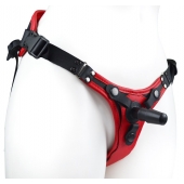 Красно-черный женский пояс с 2 способами крепления насадок и вагинальной пробкой - LOVETOY (А-Полимер) - купить с доставкой в Сызрани