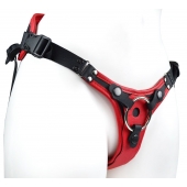 Красно-черный женский пояс с 2 способами крепления насадок и вагинальной пробкой - LOVETOY (А-Полимер) - купить с доставкой в Сызрани