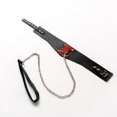 Черный широкий ошейник с красным декором и поводком - Crazy Handmade - купить с доставкой в Сызрани