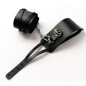 Черные кожаные оковы с креплением в виде веревочек - Crazy Handmade - купить с доставкой в Сызрани