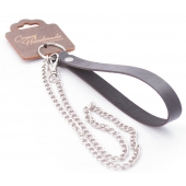 Серебристый металлический поводок с кожаной черной ручкой - 80 см. - Crazy Handmade - купить с доставкой в Сызрани