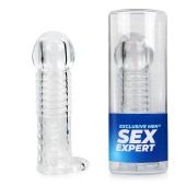 Прозрачная рельефная насадка-реалистик с петлей для мошонки - 13,5 см. - Sex Expert - в Сызрани купить с доставкой