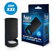 Черная открытая насадка на пенис с кольцом для мошонки XXL-size - 9,4 см. - Sex Expert - в Сызрани купить с доставкой
