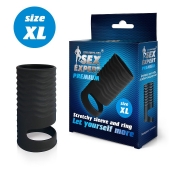 Черная открытая насадка на пенис с кольцом для мошонки XL-size - 8,9 см. - Sex Expert - в Сызрани купить с доставкой