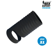 Черная открытая насадка на пенис с кольцом для мошонки XL-size - 8,9 см. - Sex Expert - в Сызрани купить с доставкой