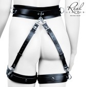 Черный кожаный пояс с гартерами - L-XL - Notabu - купить с доставкой в Сызрани