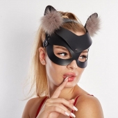 Черная кожаная маска  Кошечка  с мехом - Sitabella - купить с доставкой в Сызрани