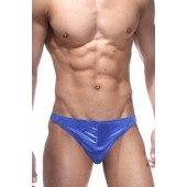 Синие трусы-тонги с застежкой сбоку и сатиновым блеском - La Blinque купить с доставкой