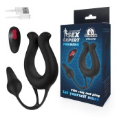 Черная вибронасадка Sex Expert с анальной втулкой - Sex Expert - в Сызрани купить с доставкой