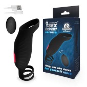 Черная насадка на пенис с вибрацией Sex Expert - 15,4 см. - Sex Expert - в Сызрани купить с доставкой