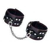 Черные кожаные оковы с двумя ремнями и контрастной строчкой - Pecado - купить с доставкой в Сызрани