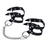 Черные однослойные кожаные оковы из двух ремешков - Pecado - купить с доставкой в Сызрани