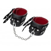 Черные кожаные оковы с двумя ремнями и красной подкладкой - Pecado - купить с доставкой в Сызрани
