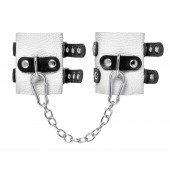 Бело-черные наручники с двумя ремешками и люверсами - Pecado - купить с доставкой в Сызрани
