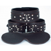 Набор БДСМ-аксессуаров из мягкой кожи черного цвета - БДСМ Арсенал - купить с доставкой в Сызрани