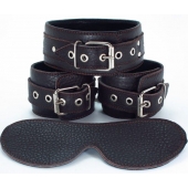 Набор БДСМ-аксессуаров из мягкой кожи черного цвета - БДСМ Арсенал - купить с доставкой в Сызрани