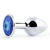 Анальное украшение BUTT PLUG  Small с синим кристаллом - 7 см. - Anal Jewelry Plug - купить с доставкой в Сызрани