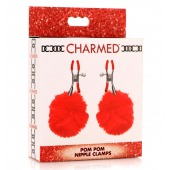 Красные зажимы на соски с помпонами Pom Pom - XR Brands - купить с доставкой в Сызрани