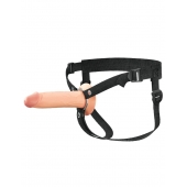 Телесный полый страпон на черных ремнях Hollow Silicone Strap-on - 17,8 см. - Pipedream - купить с доставкой в Сызрани