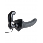Черный страпон с вагинальной пробкой Deluxe Vibrating Penetrix Strap-On - 19 см. - Pipedream - купить с доставкой в Сызрани