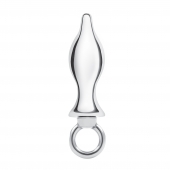 Металлический плаг с кольцом Stainless Steel Metal Tapered Butt Plug With Loop Hardware - 10 см. - BlueLine