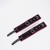 Черно-розовые кожаные оковы с розовой строчкой - Crazy Handmade - купить с доставкой в Сызрани