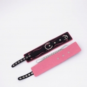 Черно-розовые кожаные оковы с розовой строчкой - Crazy Handmade - купить с доставкой в Сызрани