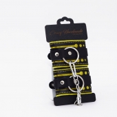 Черно-желтые кожаные наручники с жёлтой строчкой - Crazy Handmade - купить с доставкой в Сызрани