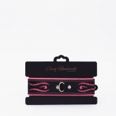 Черно-розовый кожаный ошейник с розовой строчкой - Crazy Handmade - купить с доставкой в Сызрани