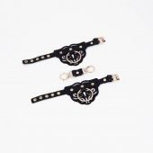 Черные наручники с золотистой фурнитурой - Crazy Handmade - купить с доставкой в Сызрани