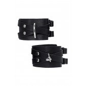 Черные кожаные оковы с двумя перекрёстными ремешками - Pecado - купить с доставкой в Сызрани