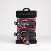 Черные кожаные оковы с розовой строчкой - Crazy Handmade - купить с доставкой в Сызрани