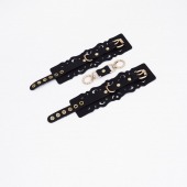 Черные кожаные наручники с узорами и золотистой фурнитурой - Crazy Handmade - купить с доставкой в Сызрани
