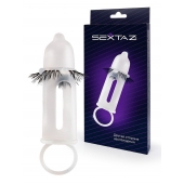 Эластичная насадка на пенис с подхватом мошонки и стимулирующими «ресничками» - Sextaz - в Сызрани купить с доставкой