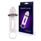 Закрытая насадка на пенис с подхватом мошонки и стимулирующими «ресничками» - Sextaz - в Сызрани купить с доставкой