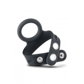 Черное эрекционное кольцо с подхватом мошонки на кнопках VS6 - Blush Novelties - в Сызрани купить с доставкой