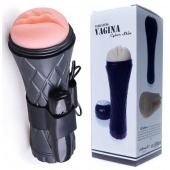 Телесный мастурбатор-вагина в черной колбе с вибрацией - Boys of Toys - в Сызрани купить с доставкой